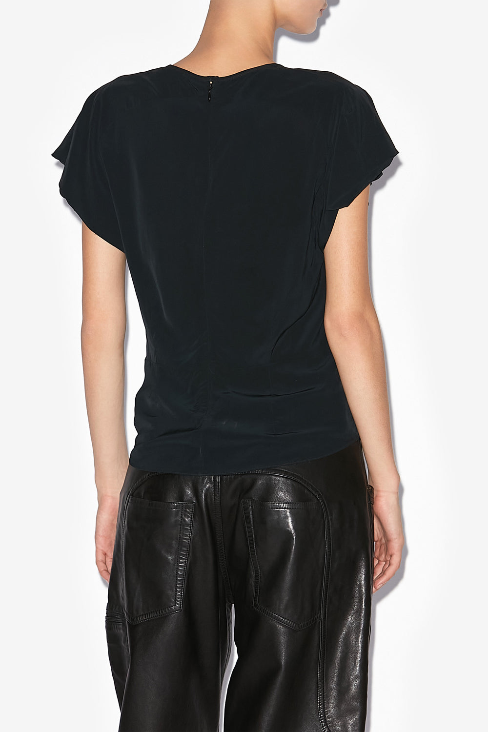 Top tullya a tinta unita con plissettatura - Nero - Woman - 5