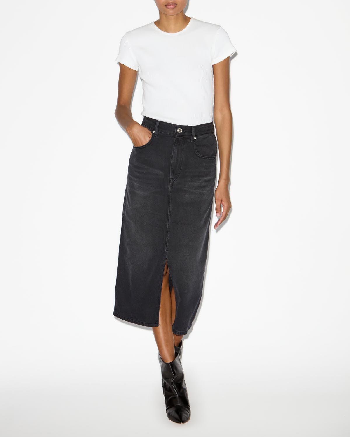 Tilauria fine denim midi skirt - Black - Woman - 1