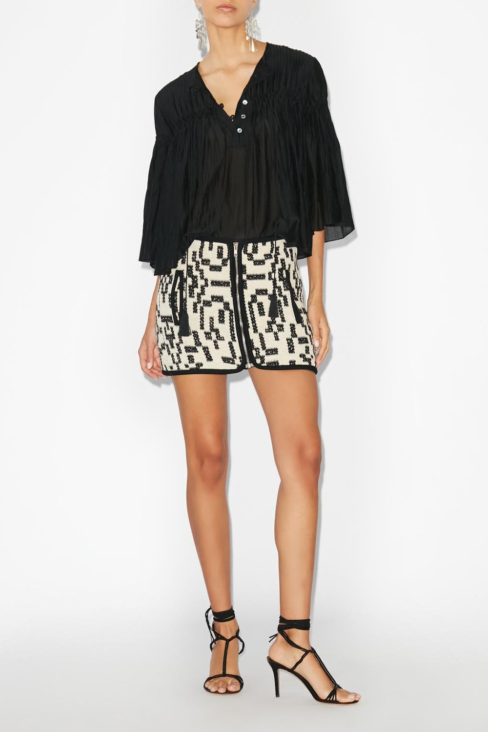 Arono short skirt in coton jacquard - Negro - Woman - 2