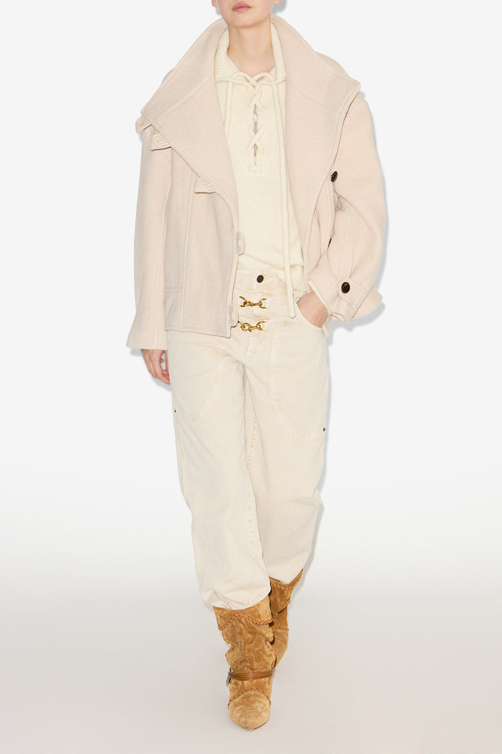 Hanis short wool blend coat - Ecru - Woman - 2