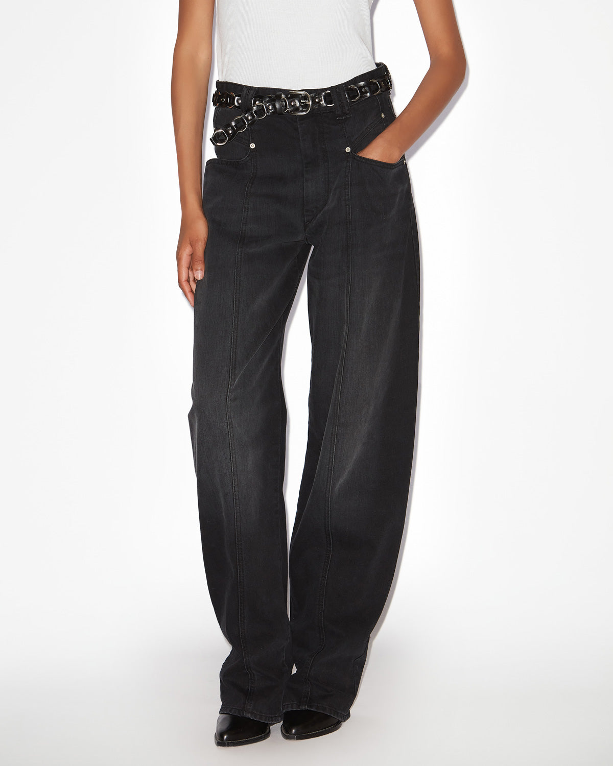 Jeans vetan in denim a gamba larga - Nero - Woman - 3