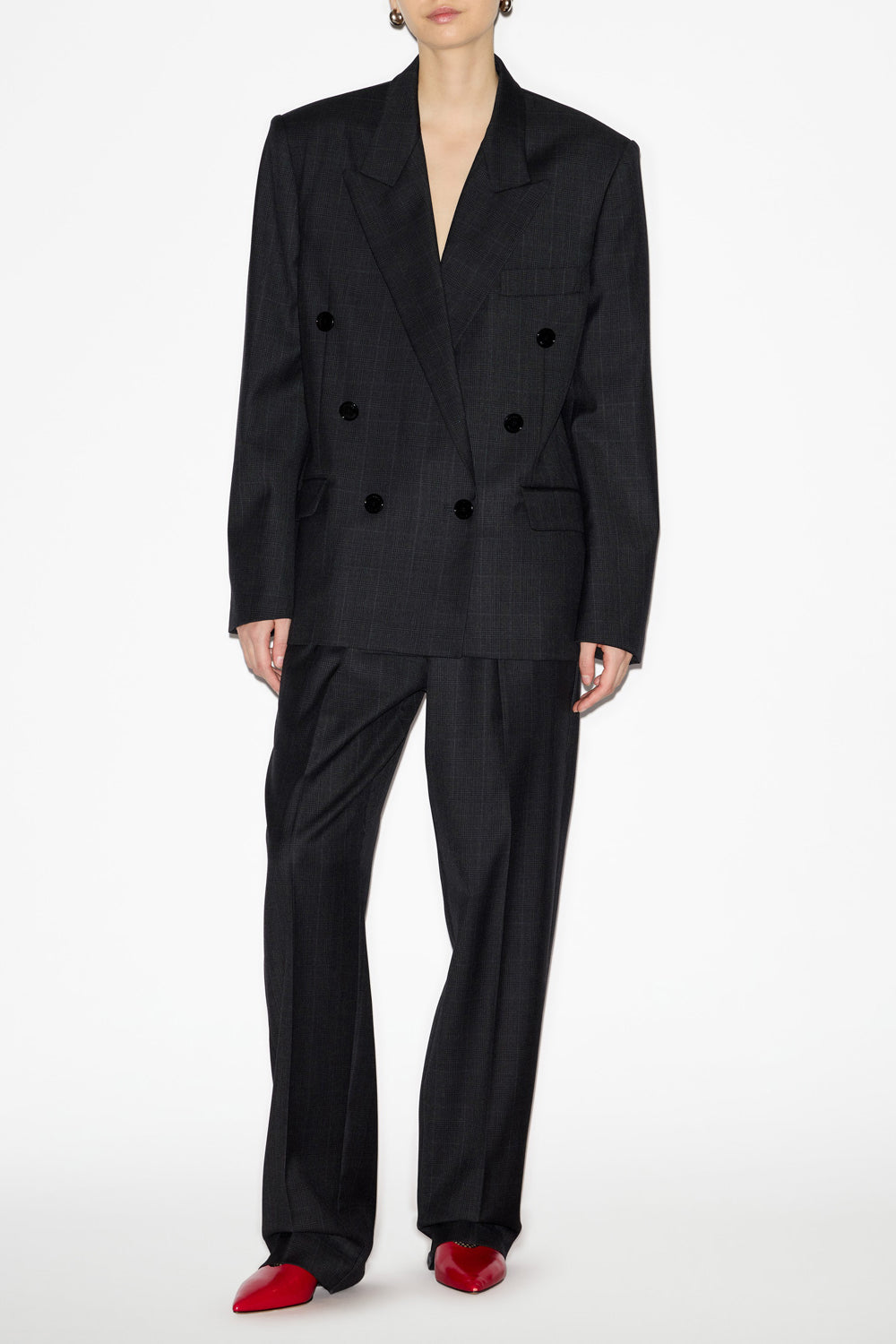 Pantalon à plis en laine prince-de-galles liska - Anthracite - Woman - 2