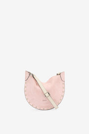Mini moon soft shoulder bag in soft velour leather - Light pink - Woman
