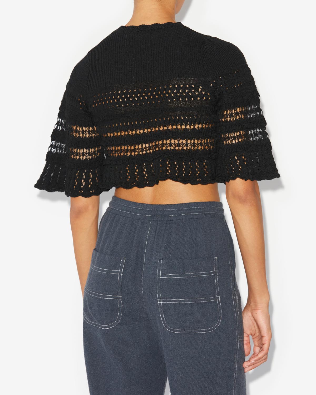 Frizy crochet knit cropped top - Black - Woman - 4