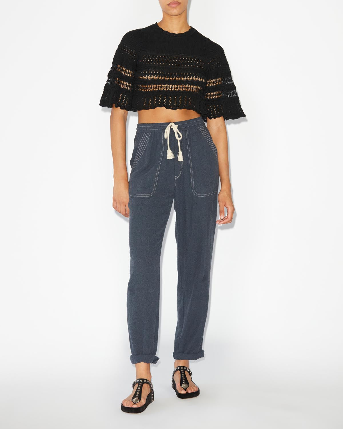 Frizy crochet knit cropped top - Black - Woman - 1