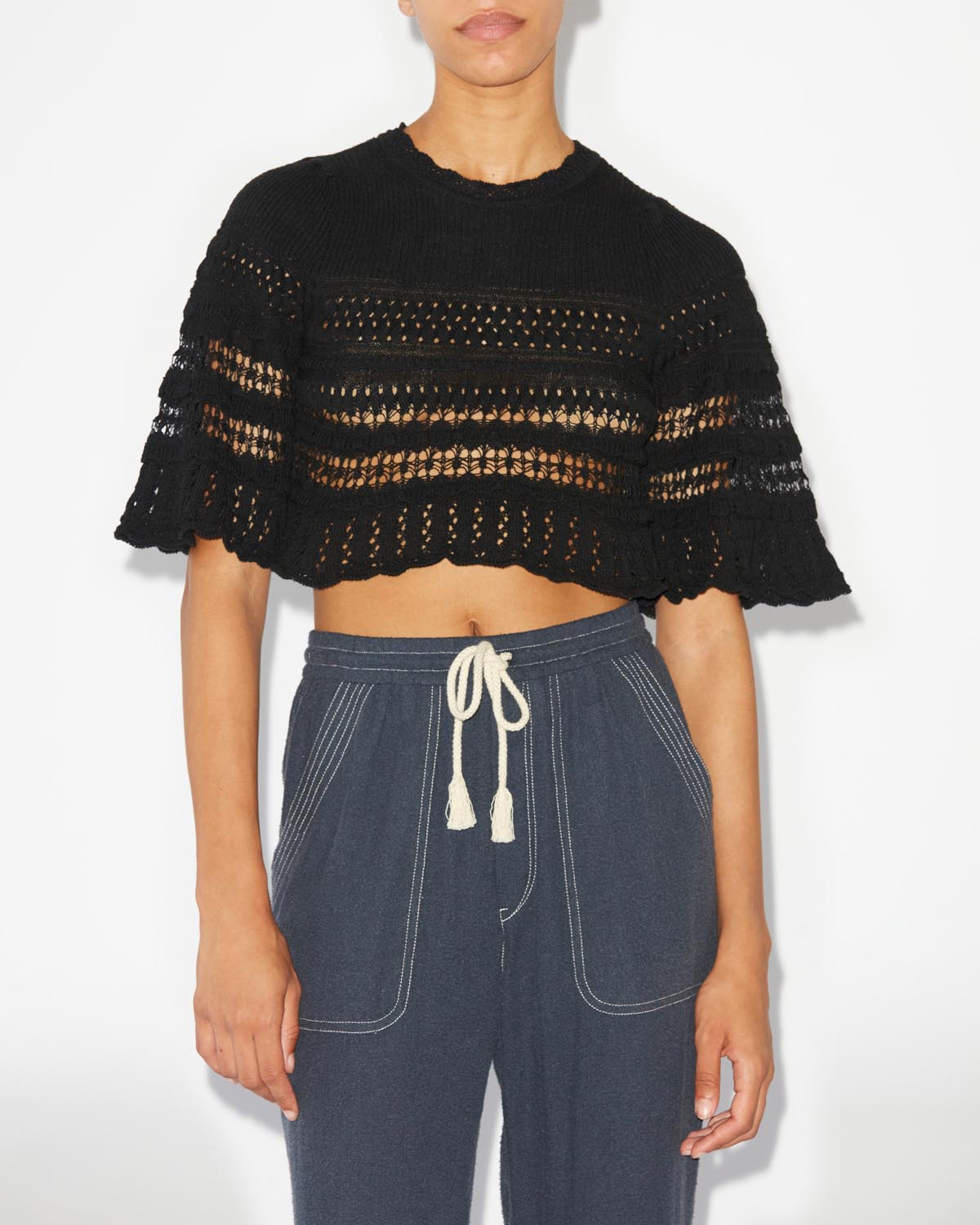 Frizy crochet knit cropped top - Black - Woman - 3