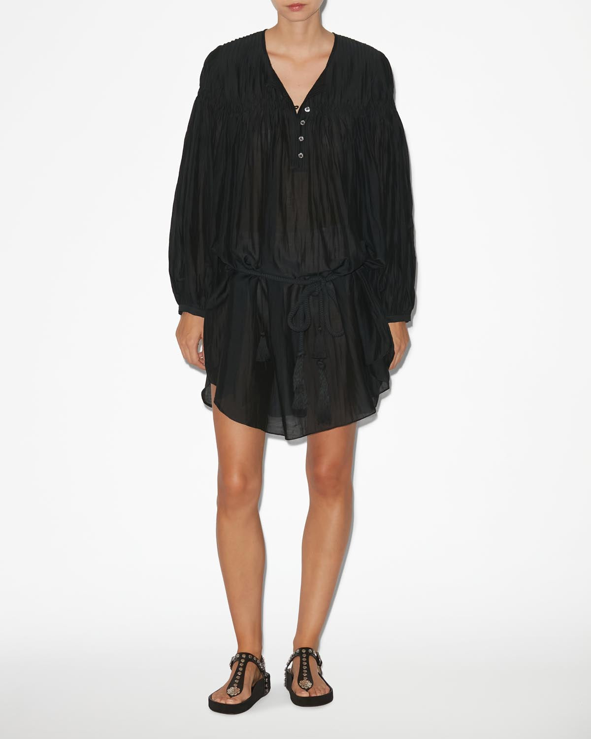 Adeliani short cotton dress with long sleeves - Black - Woman - 1