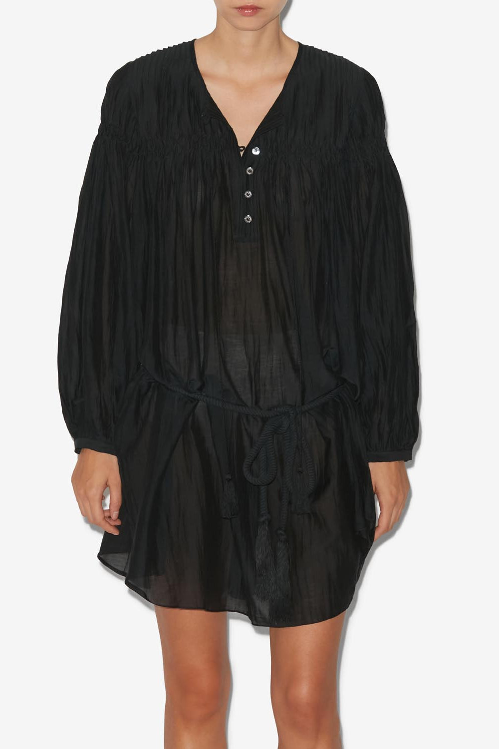 Adeliani short cotton dress with long sleeves - 검은색 - Woman - 4