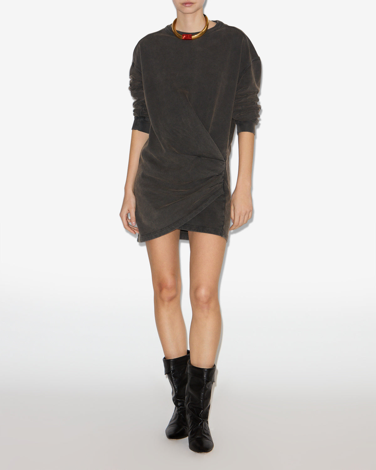 Pipper draped jersey sweatshirt dress - Black - Woman - 1