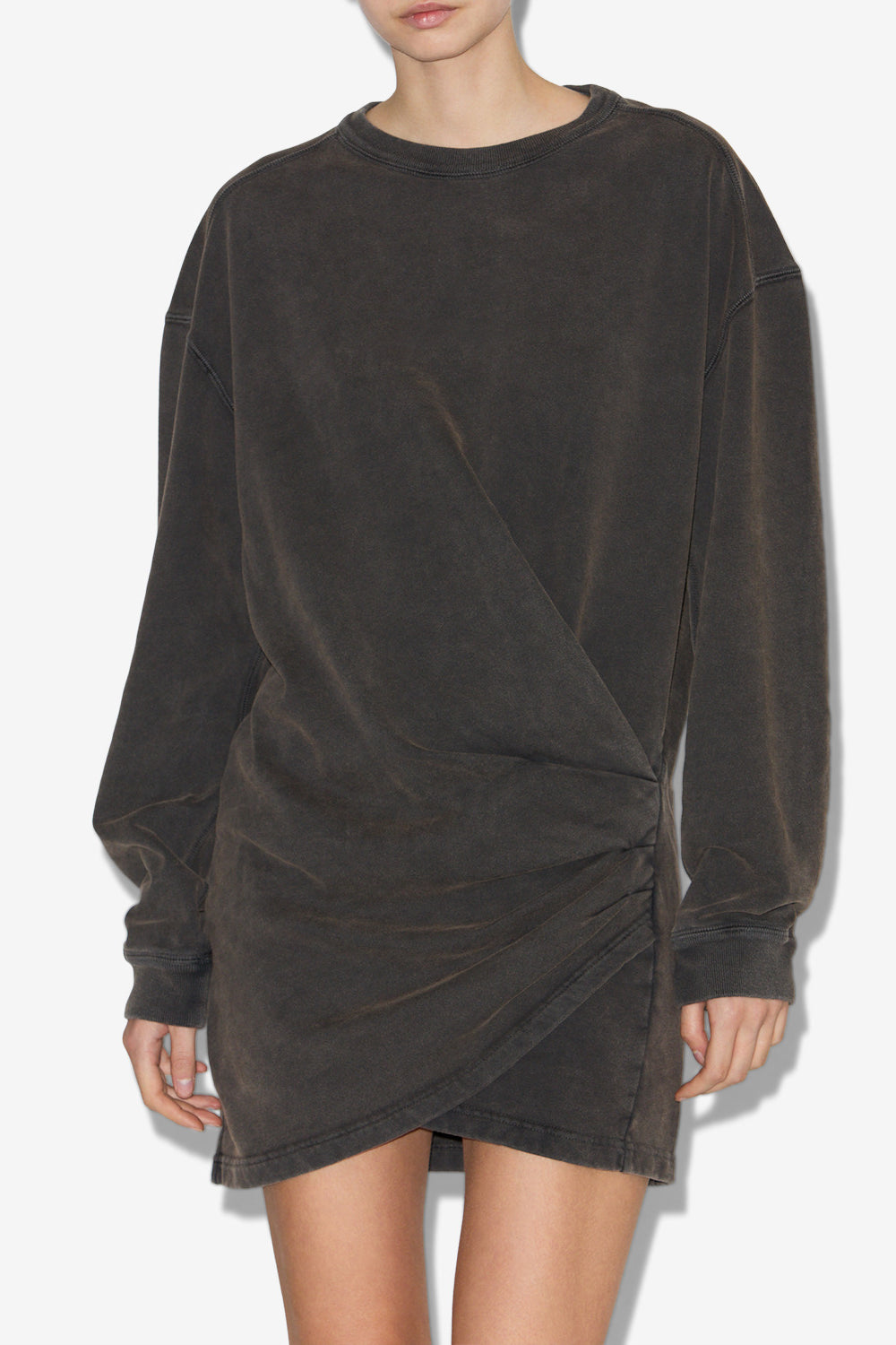 Vestido tipo sudadera pipper en punto drapeado - Negro lavado - Woman - 4