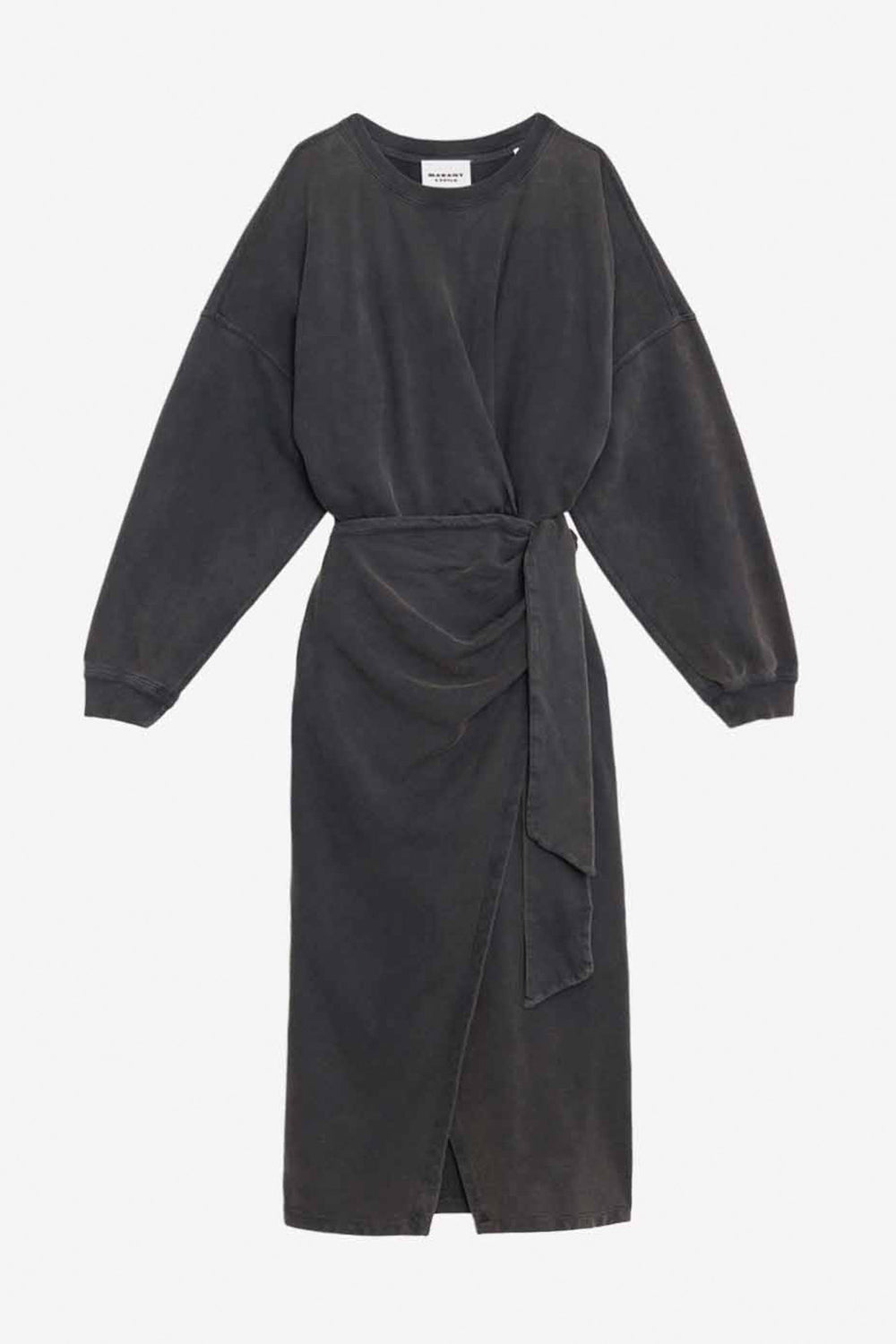 Vestido tipo sudadera largo sandrina de punto drapeado - Negro lavado - Woman - 1