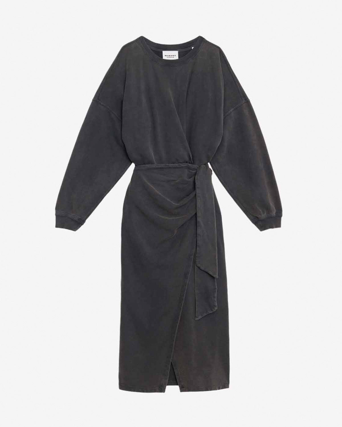 Vestido tipo sudadera largo sandrina de punto drapeado - Negro lavado - Woman - 4