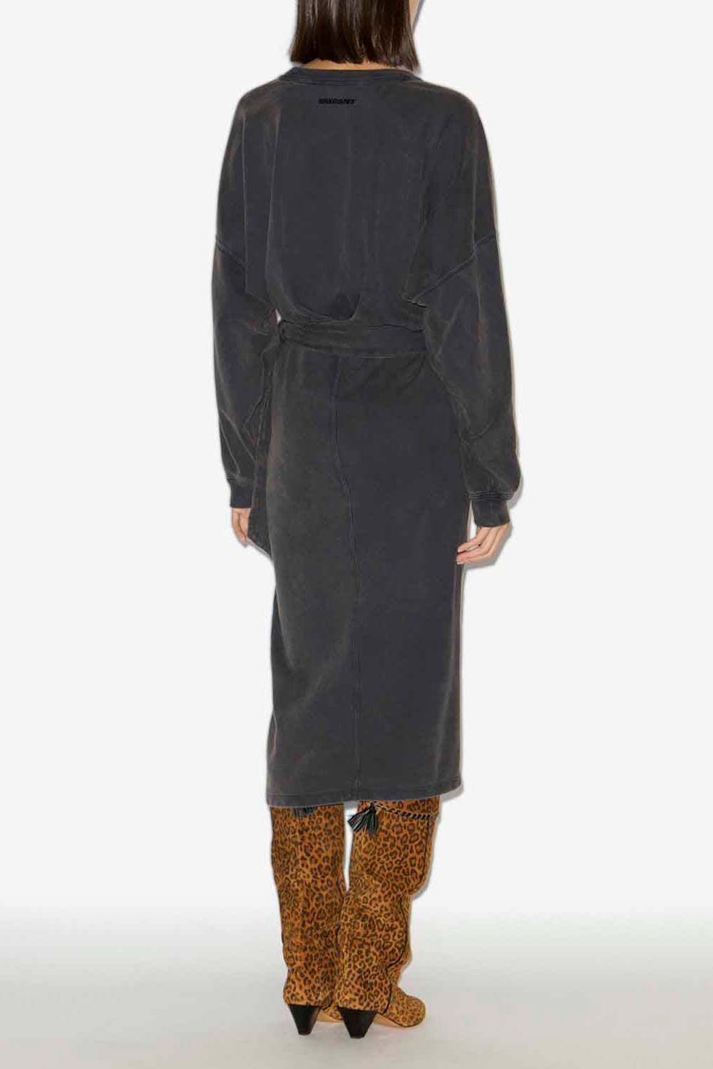Vestido tipo sudadera largo sandrina de punto drapeado - Negro lavado - Woman - 4