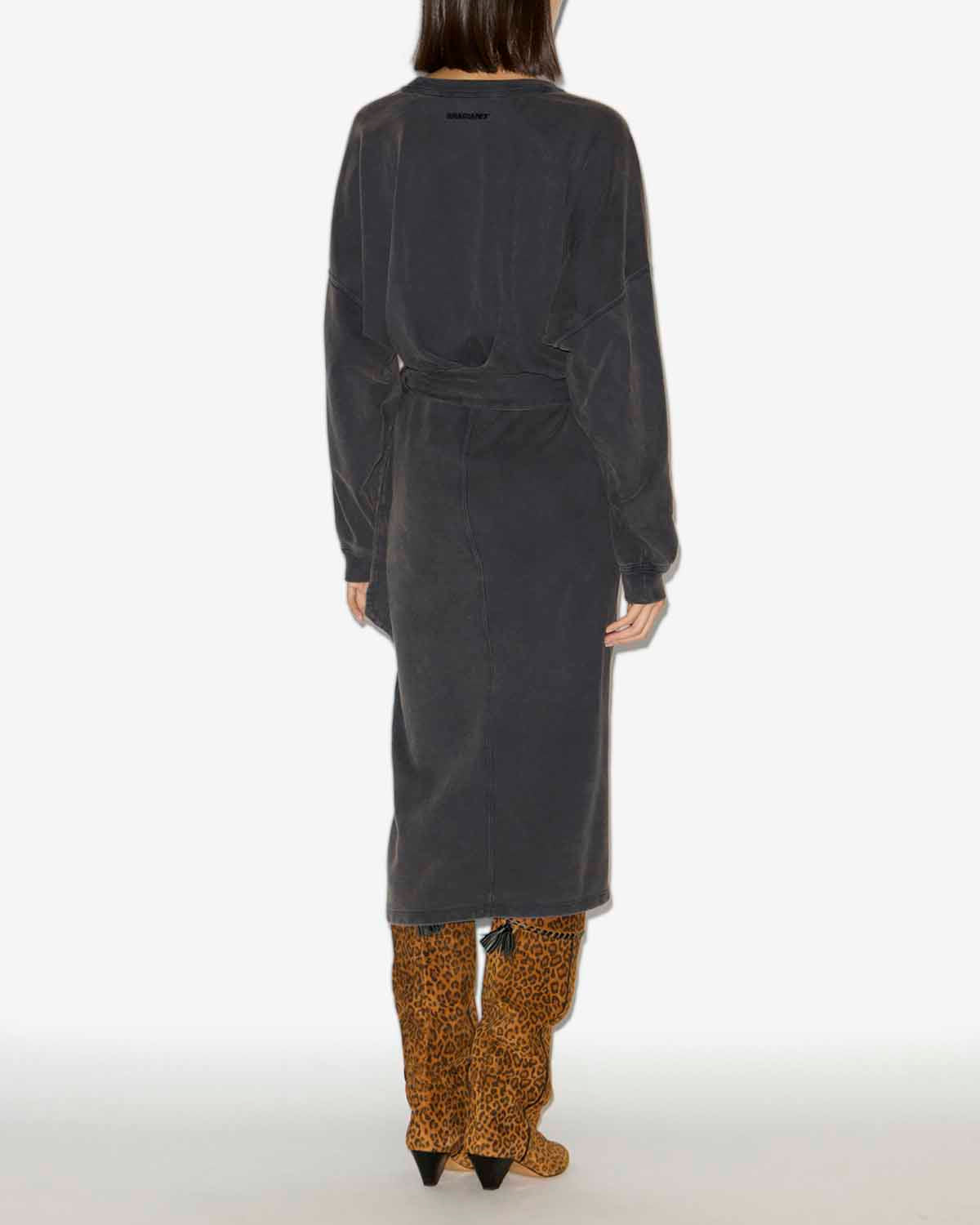 Vestido tipo sudadera largo sandrina de punto drapeado - Negro lavado - Woman - 3