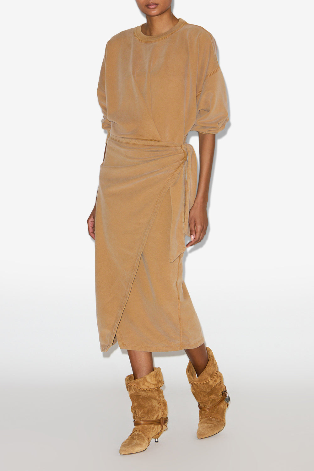 Vestido tipo sudadera largo sandrina de punto drapeado - Caramel - Woman - 2