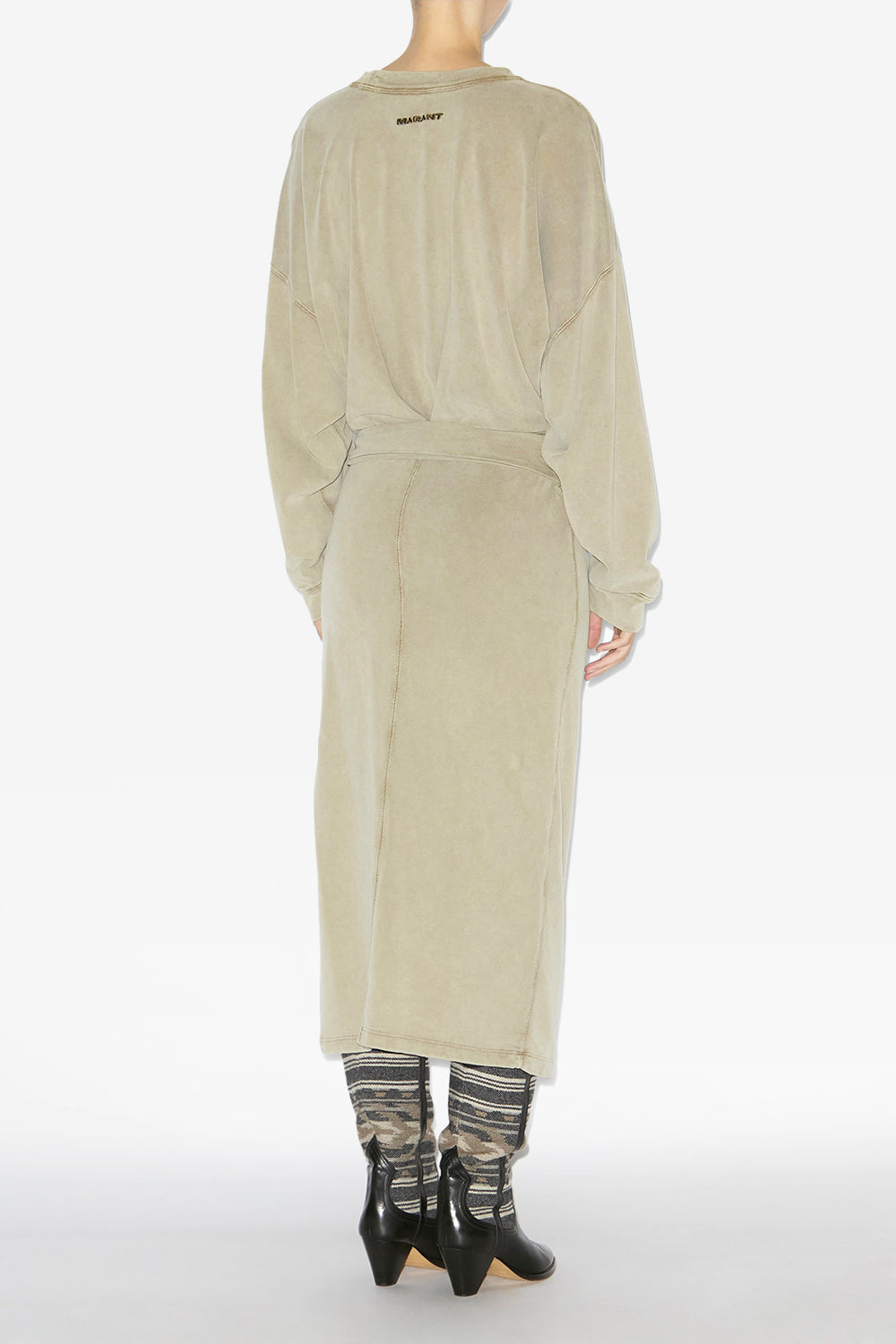 Abito felpa lungo sandrina drappeggiato in jersey - Light khaki - Woman - 4