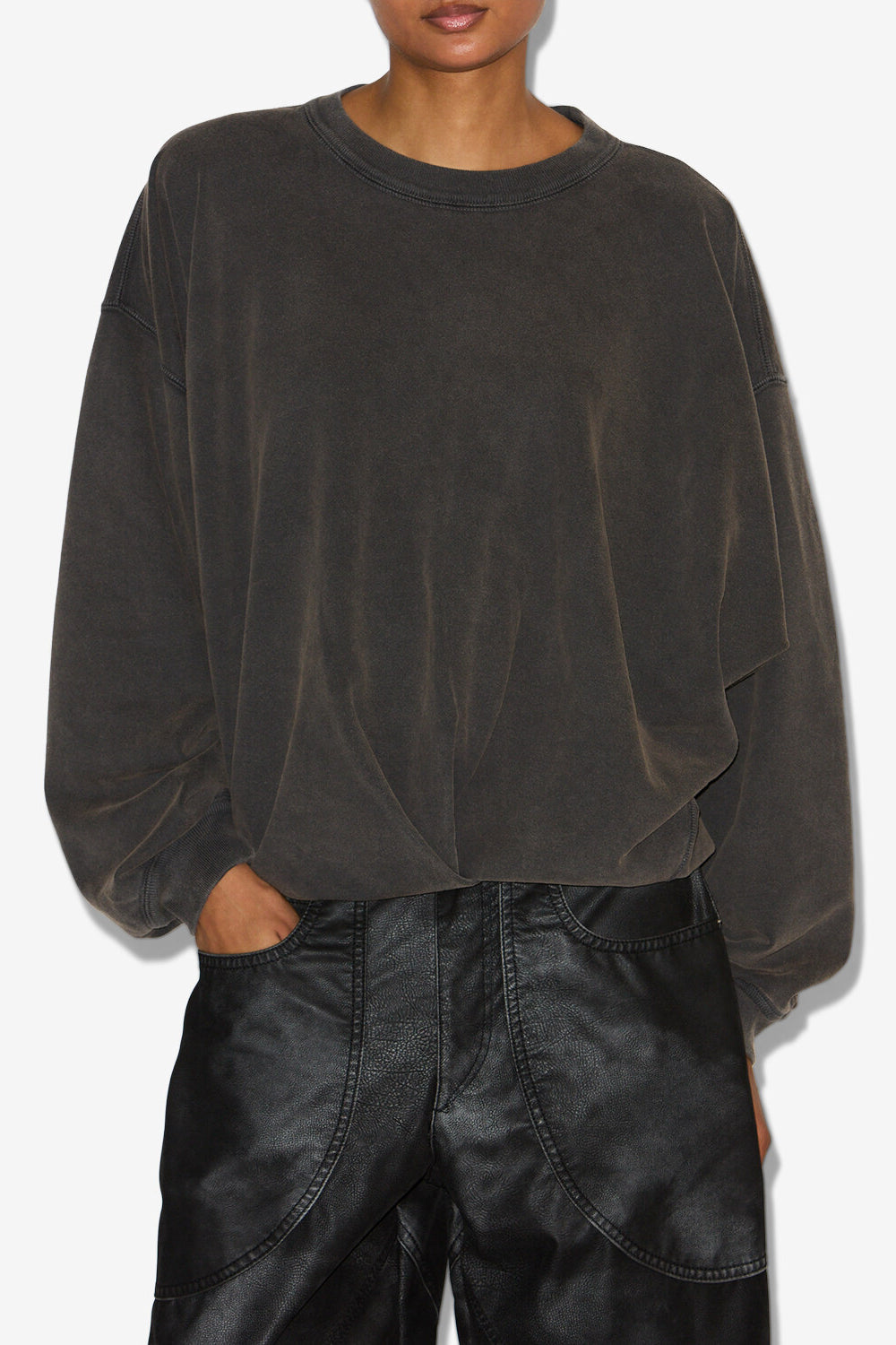 Sudadera sauria de algodón desgastado - Negro lavado - Woman - 4