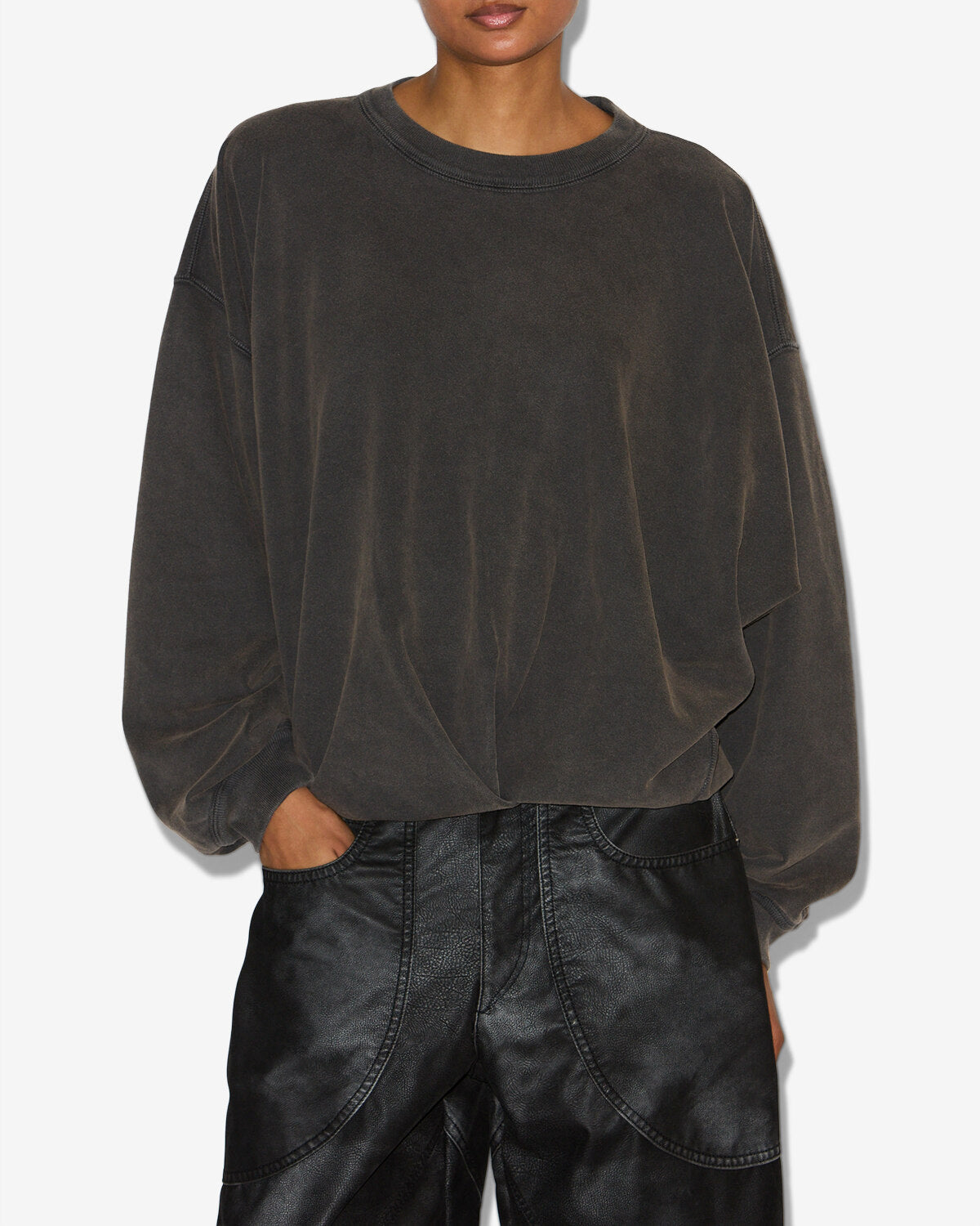 Sudadera sauria de algodón desgastado - Negro lavado - Woman - 3