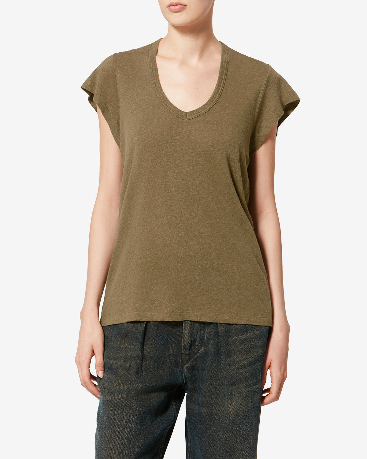 Kurzarm-t-shirt zankou aus leinen - Dark khaki - Woman - 3