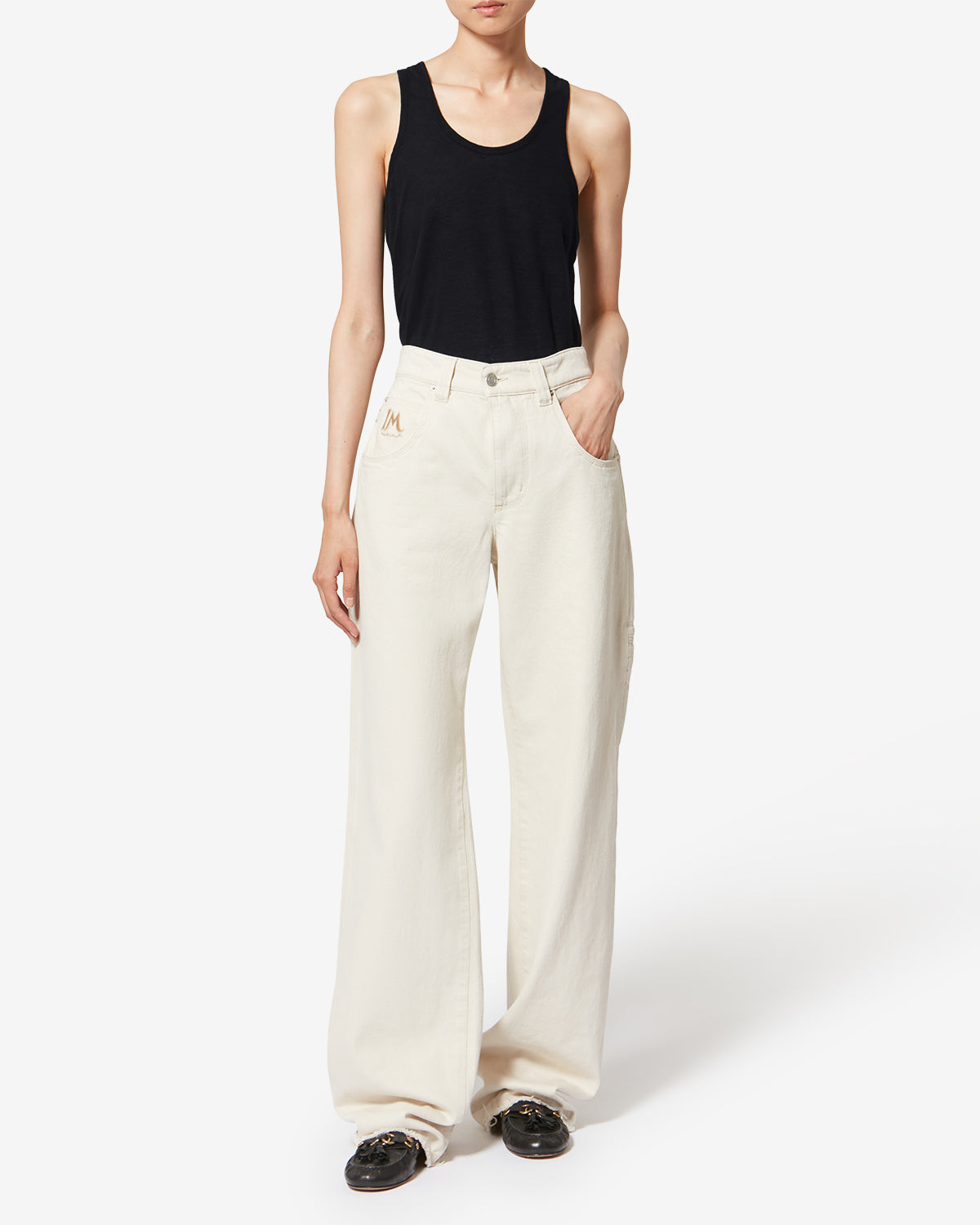 Thea striped linen t-shirt - Black - Woman - 1