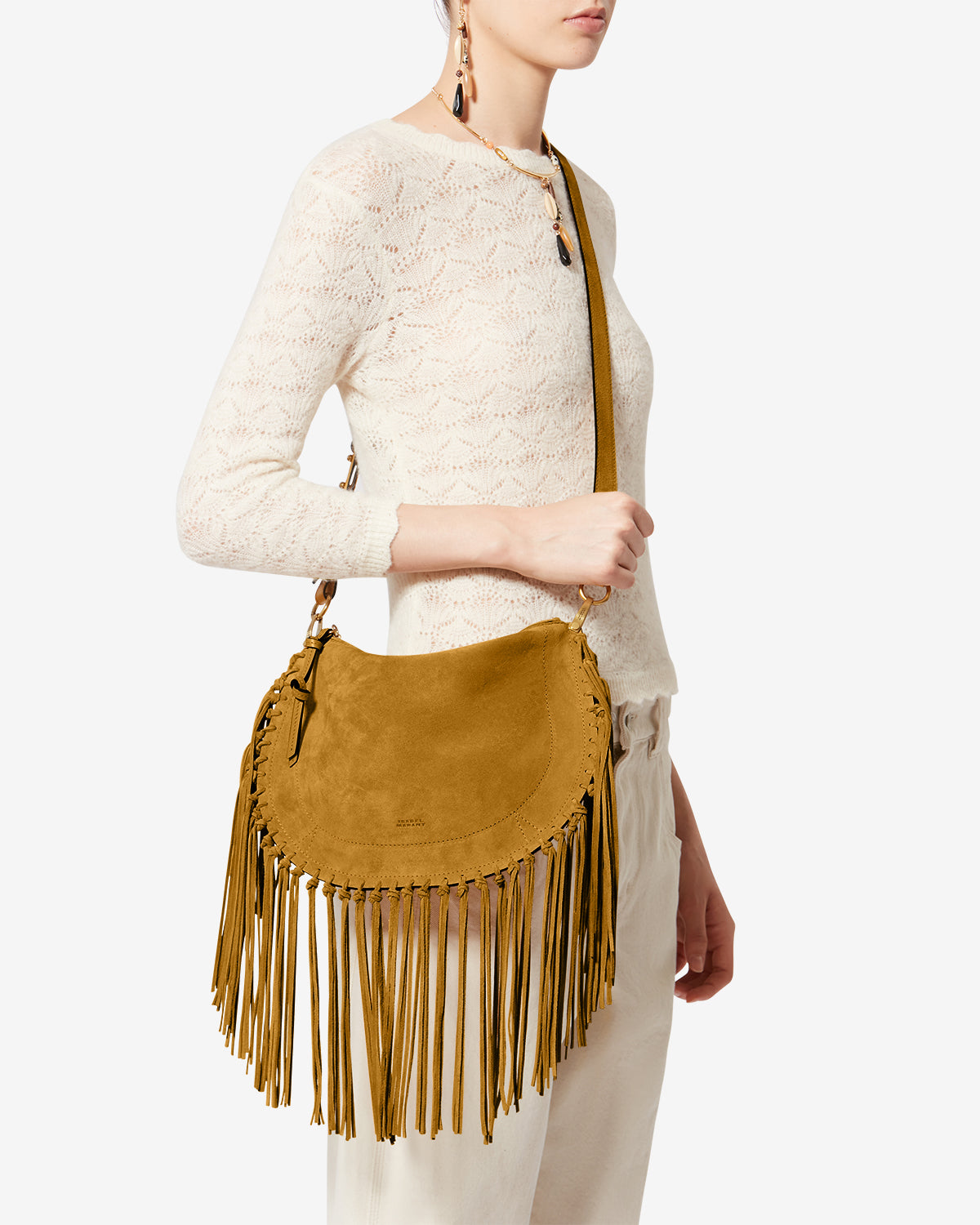 Oskan hobo zip fringed suede calfskin leather handbag - Saffron - Woman - 2