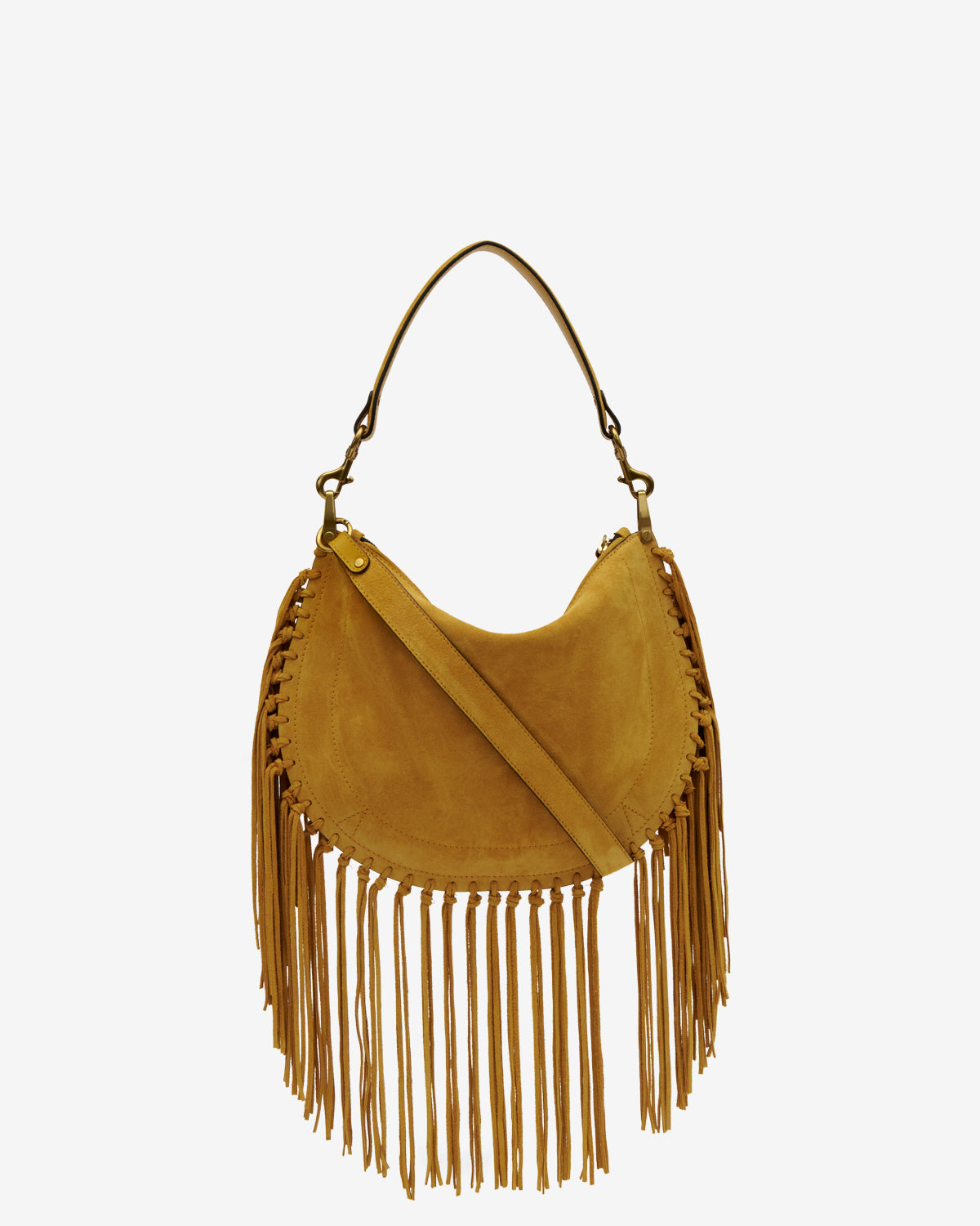 Oskan hobo zip fringed suede calfskin leather handbag - Saffron - Woman - 3