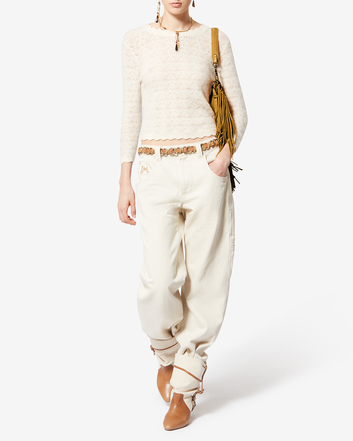 Oskan hobo zip fringed suede calfskin leather handbag - Saffron - Woman - 6