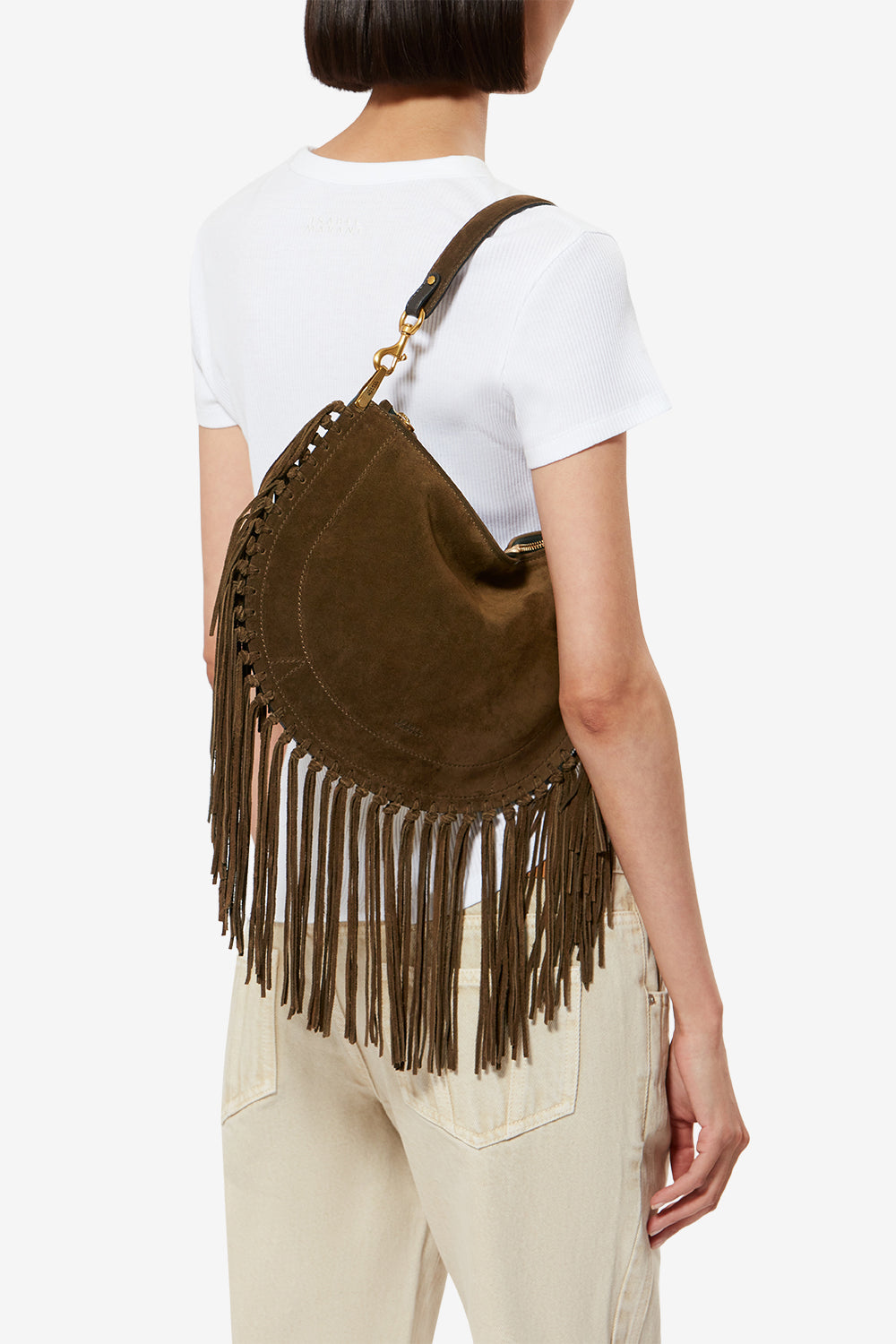 Oskan フリンジ付き カーフスエードレザー ジップ付き ホーボーハンドバッグ - ブロンズ - Woman - 2