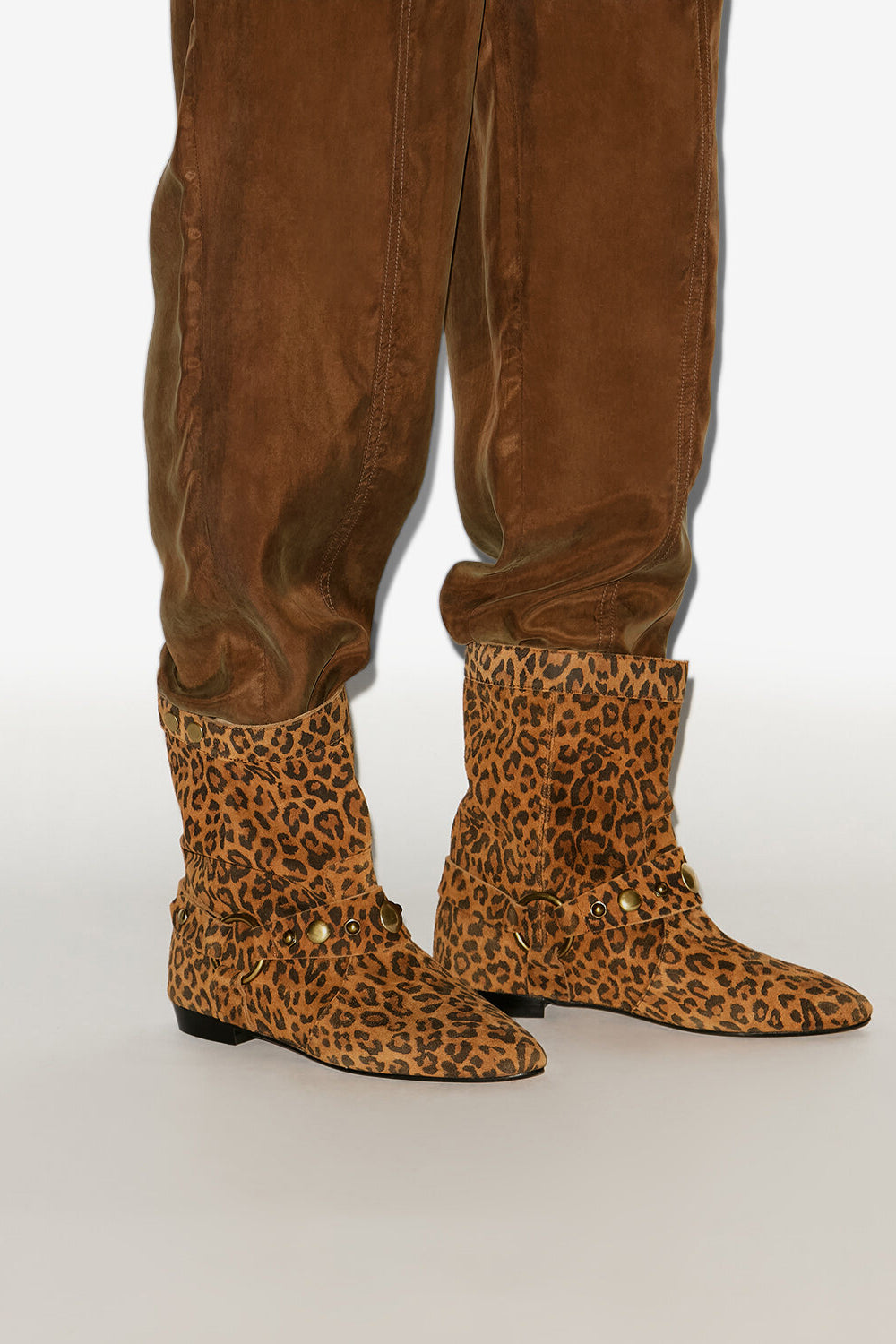 Stania printed flat-heeled suede calfskin leather boots - Leopard - Woman - 5