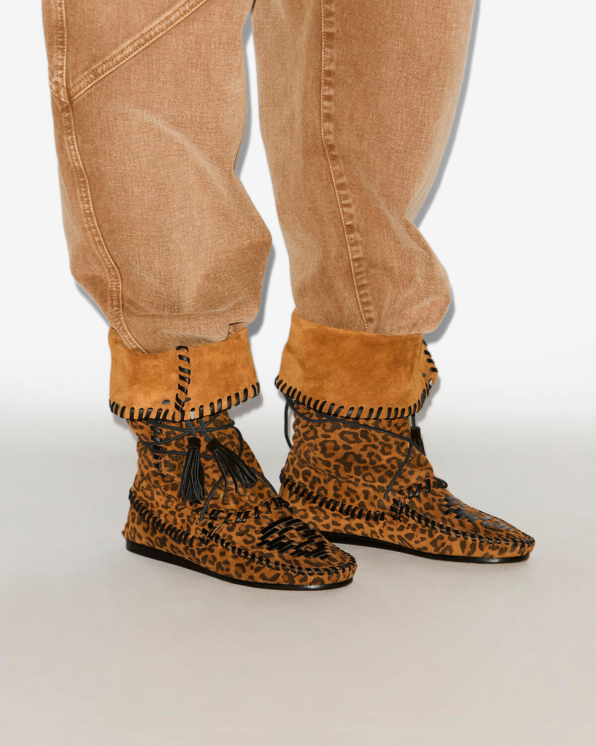 Bottes winki en cuir suédé et tressé - Léopard - Woman - 5
