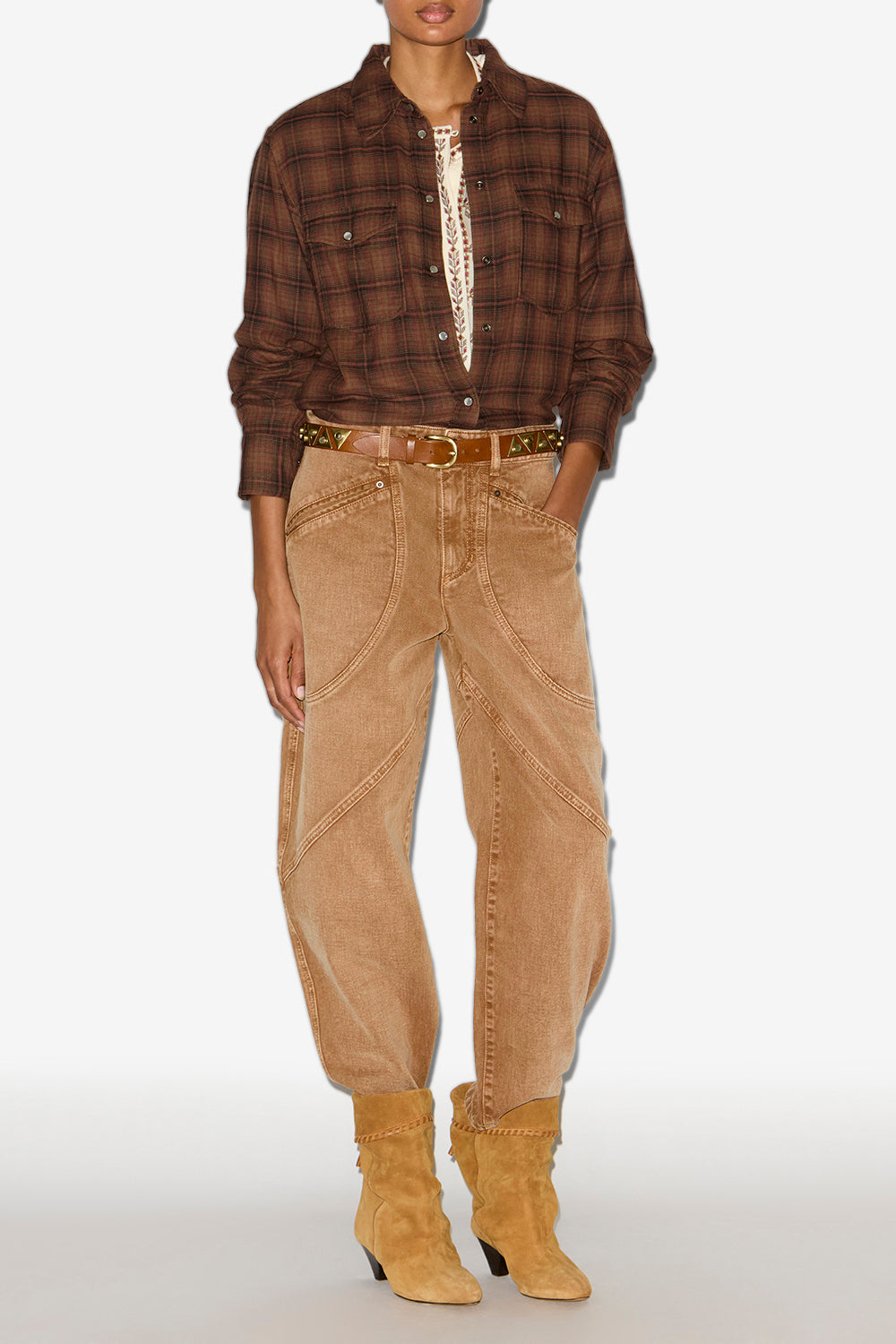 Yalisa checkered cotton shirt - Dark bronze - Woman - 2