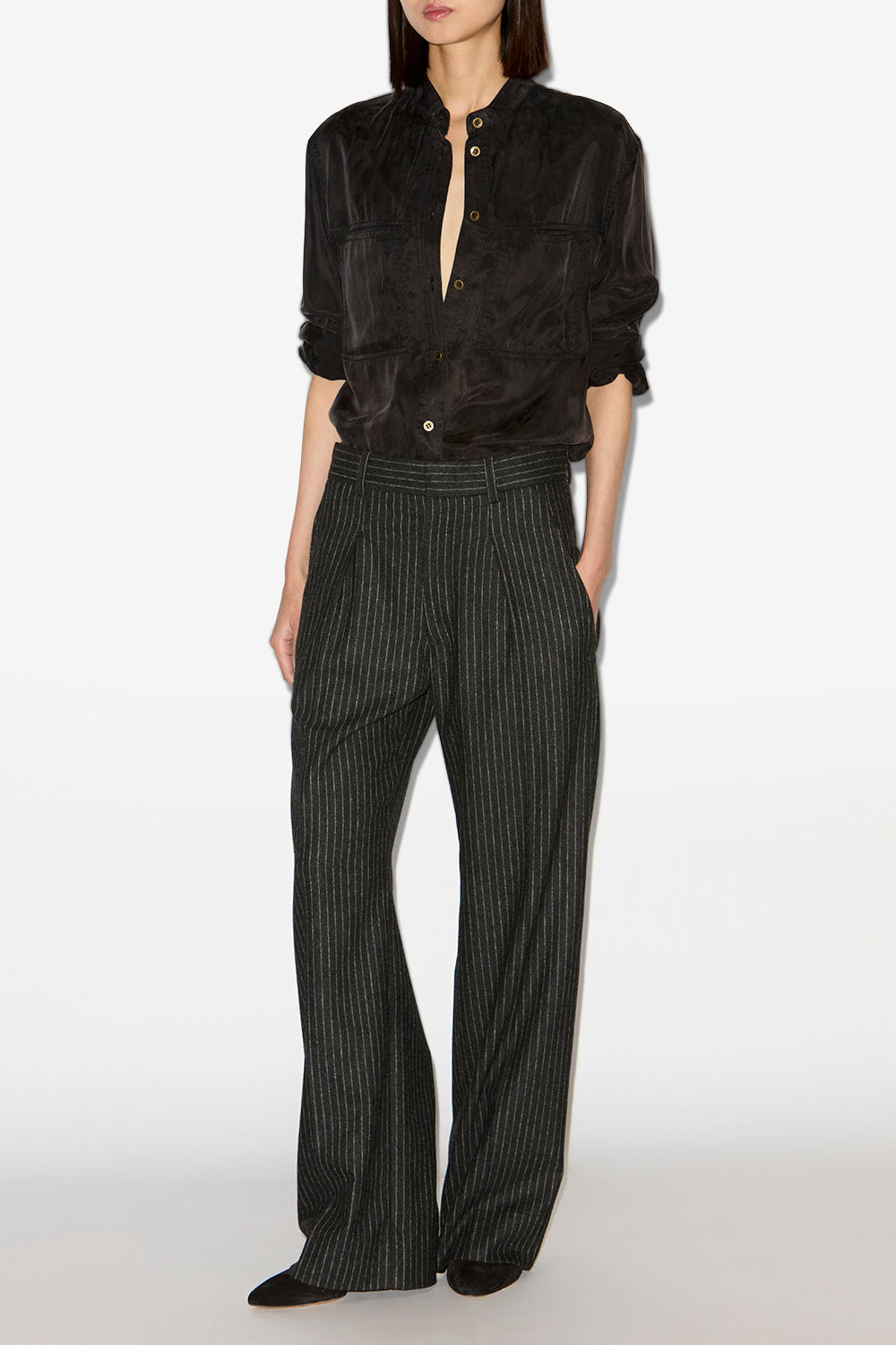 Zetta washed satin shirt - Black - Woman - 2