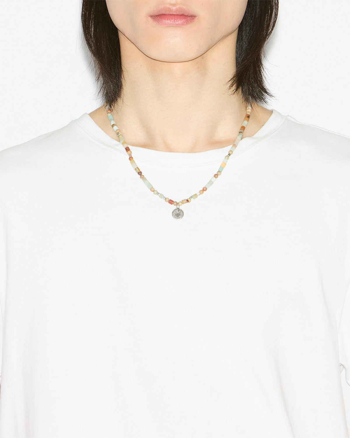 Collar pierce con cuentas y colgante - Pastel green-silver - Man - 2