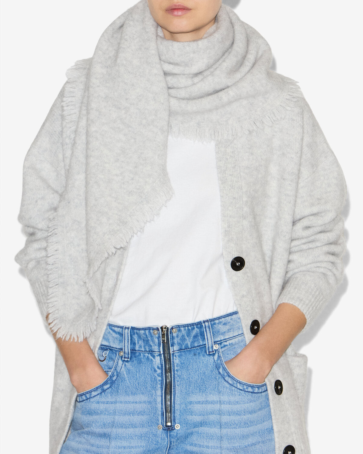 Bufanda jaspeada penina en baby alpaca - Light gray - Woman - 2