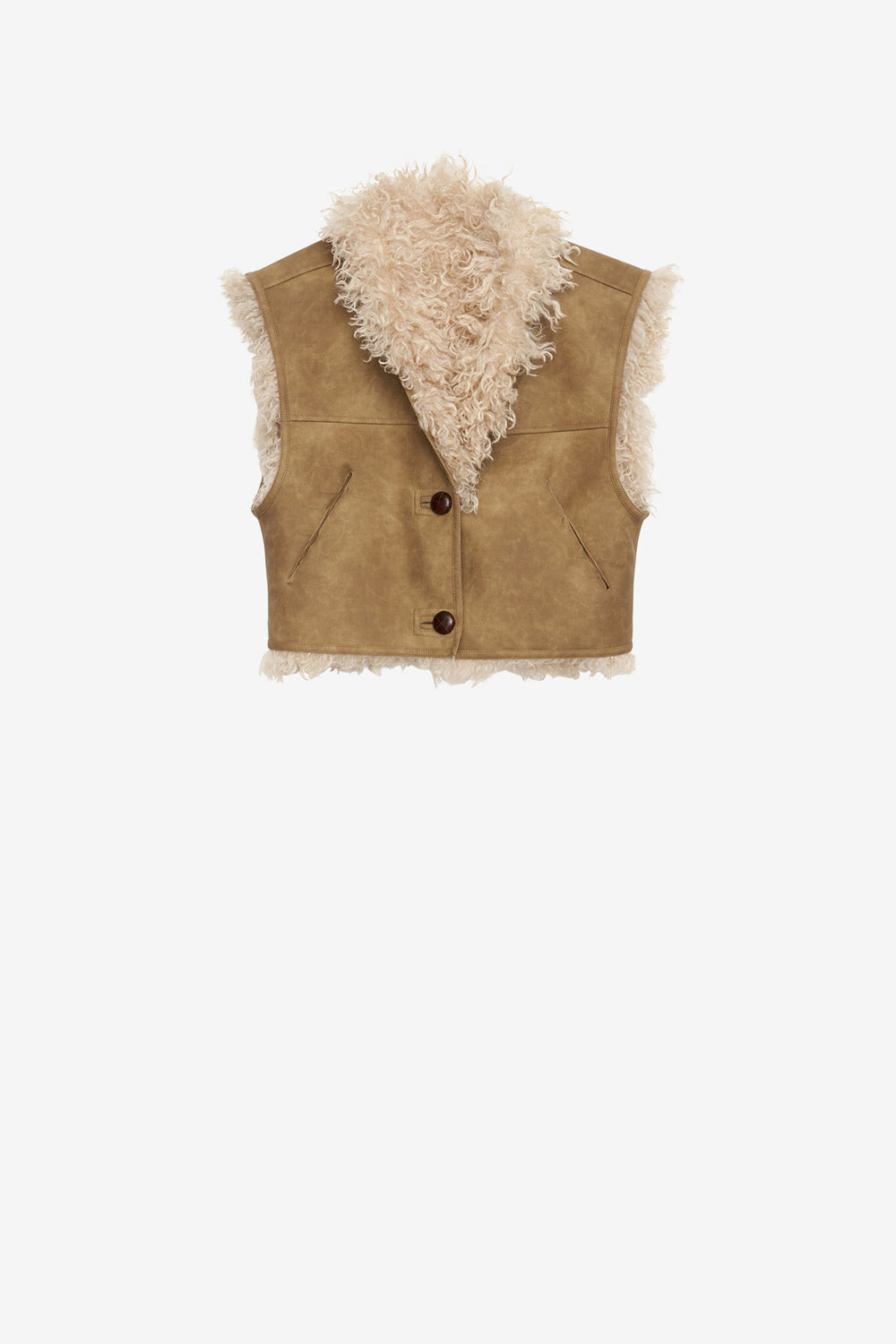 Chaleco clara sin mangas de piel de oveja sintética vuelta - Taupe - Woman - 1