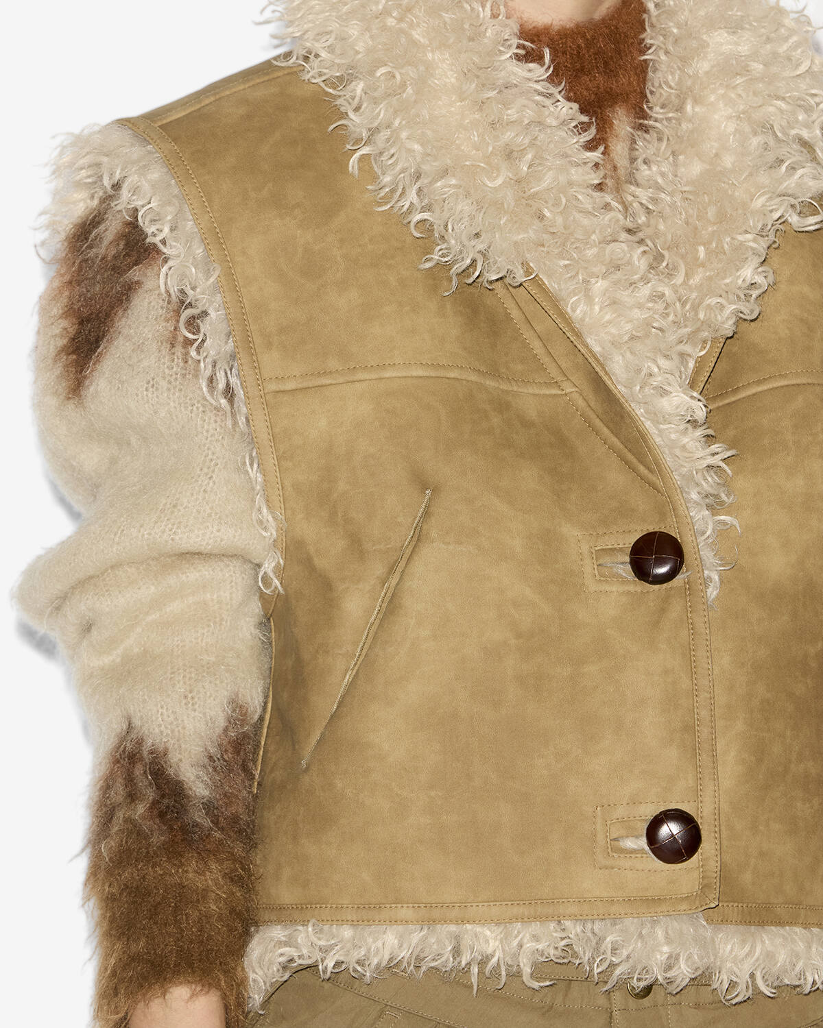 Gilet clara sans manches en faux mouton retourné - Taupe - Woman - 2