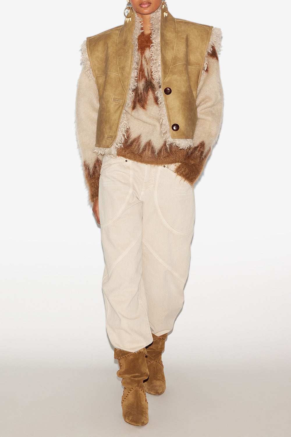 Chaleco clara sin mangas de piel de oveja sintética vuelta - Taupe - Woman - 2