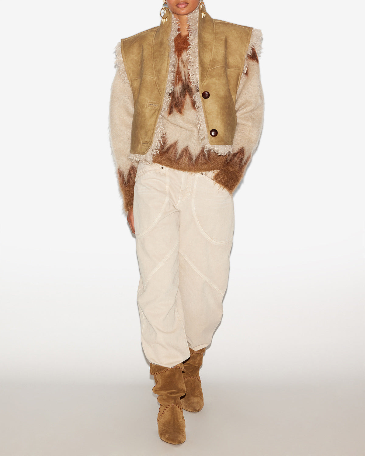 Gilet clara sans manches en faux mouton retourné - Taupe - Woman - 1