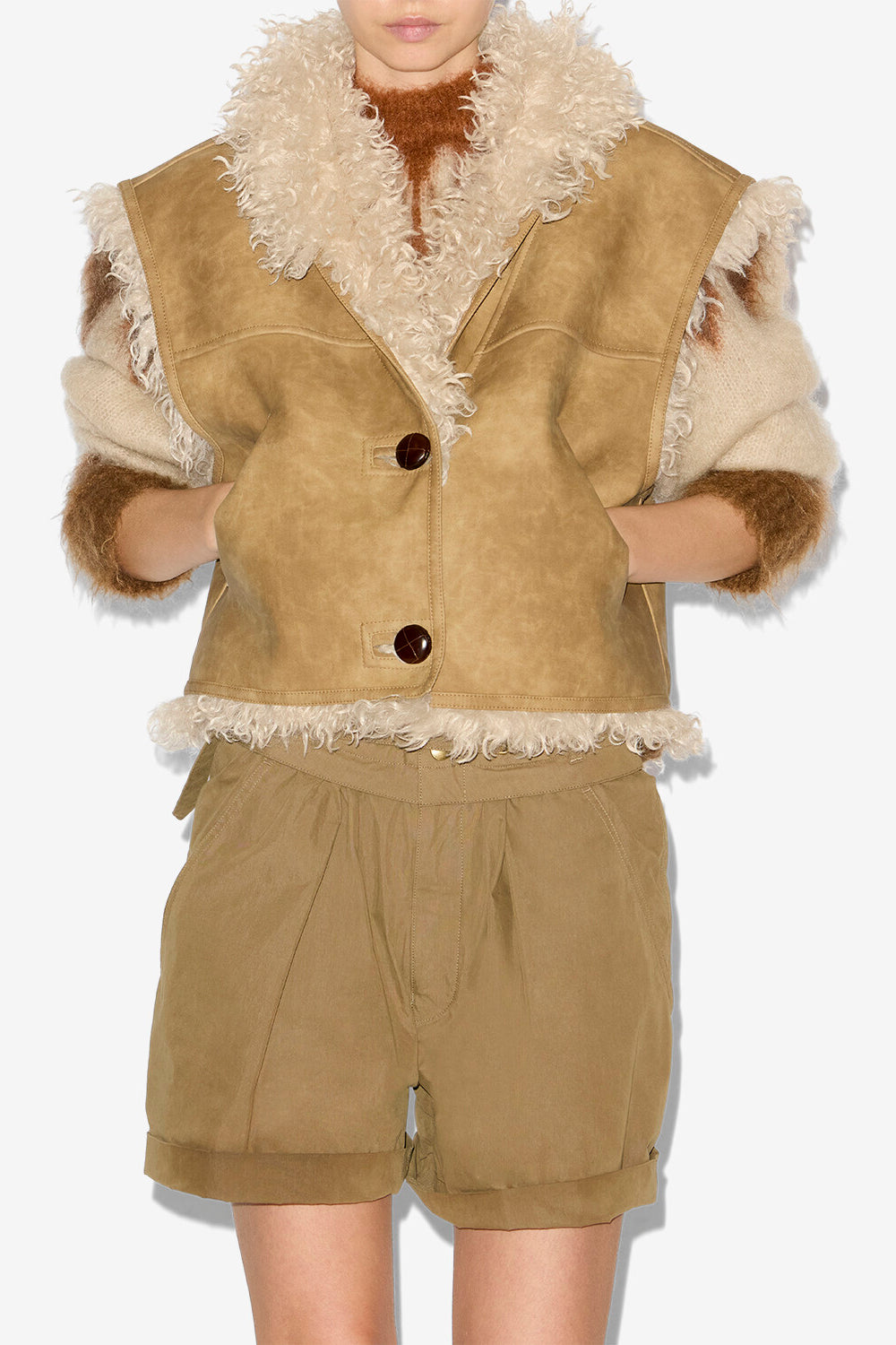Chaleco clara sin mangas de piel de oveja sintética vuelta - Taupe - Woman - 4