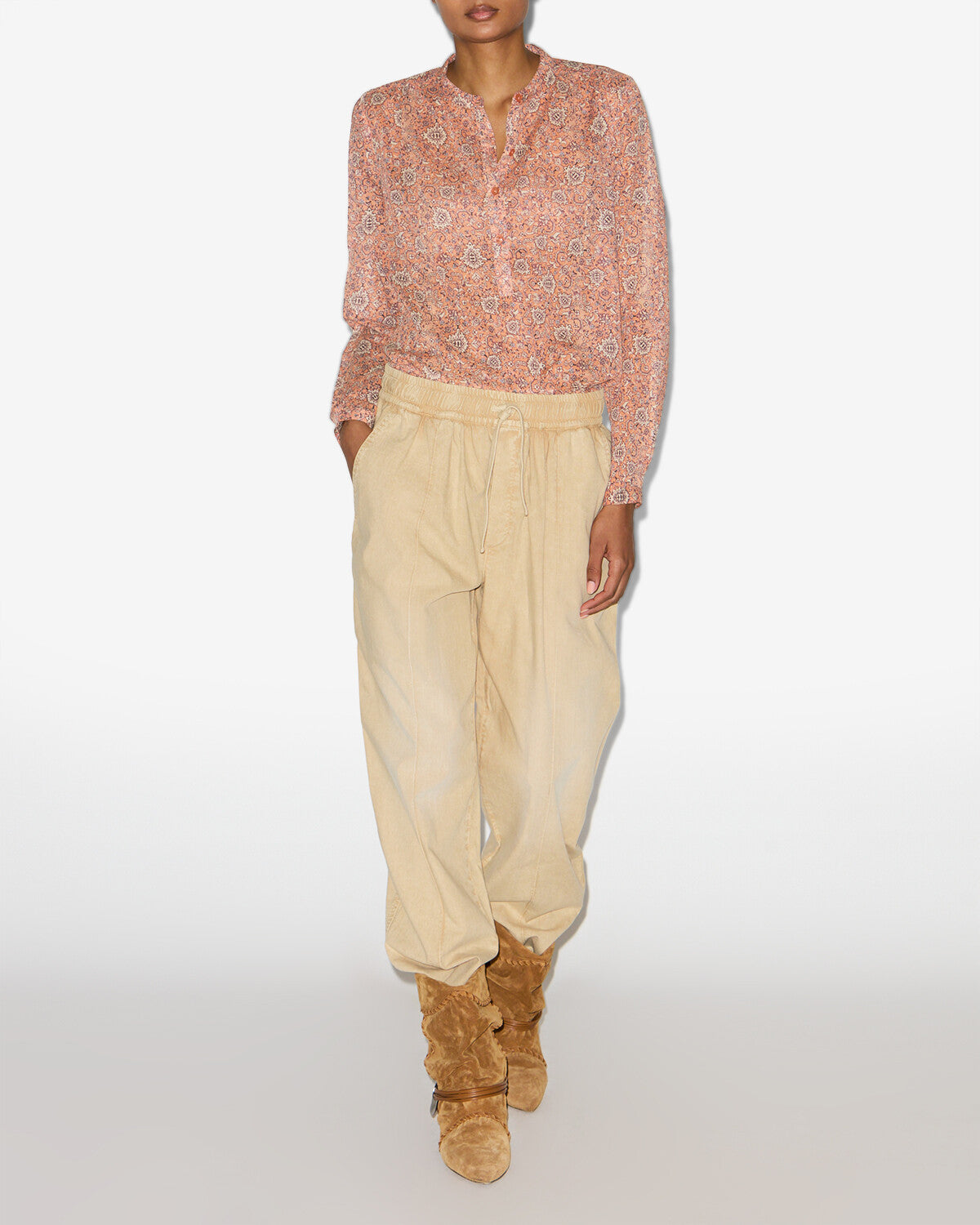 Blouse maria en voile de coton imprimé - Orange - Woman - 1