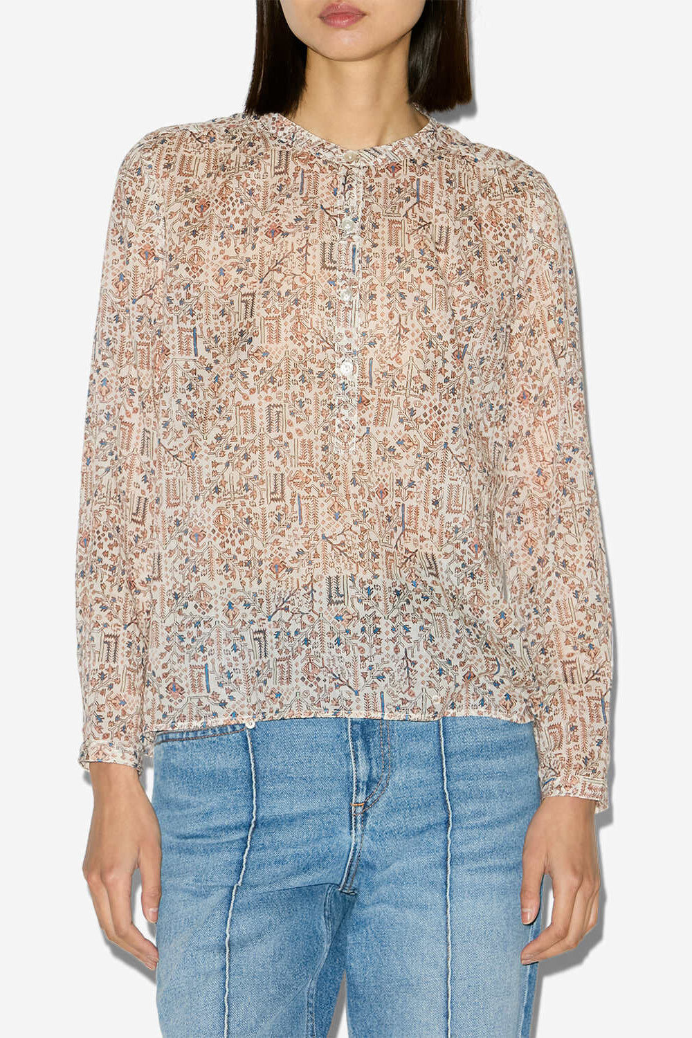 Maria printed cotton voile blouse - Ecru - Woman - 4