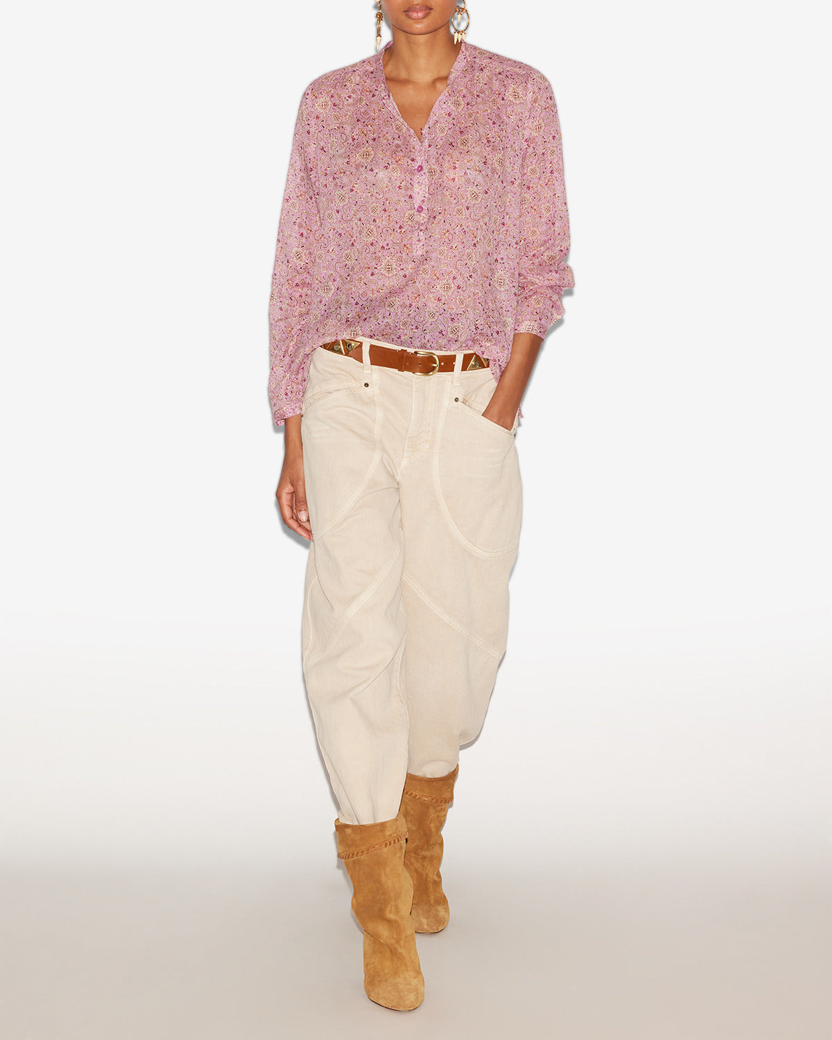 Maria 코튼 보일 프린트 블라우스 - 분홍색 - Woman - 1