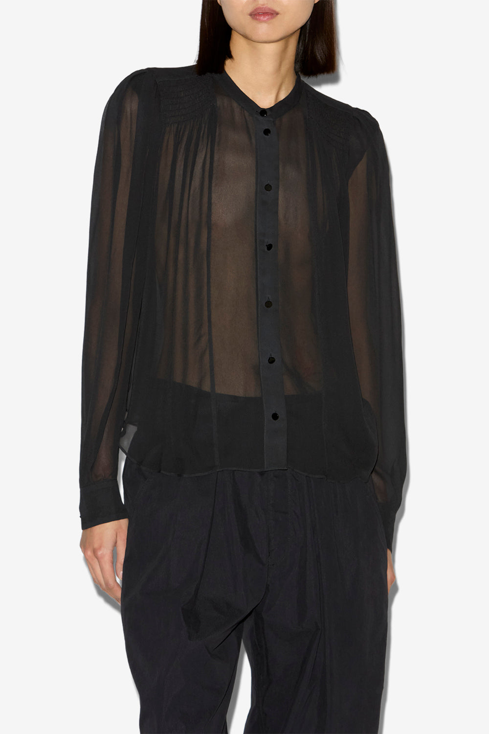 Bluse noeline aus bedrucktem crêpestoff - Schwarz - Woman - 4