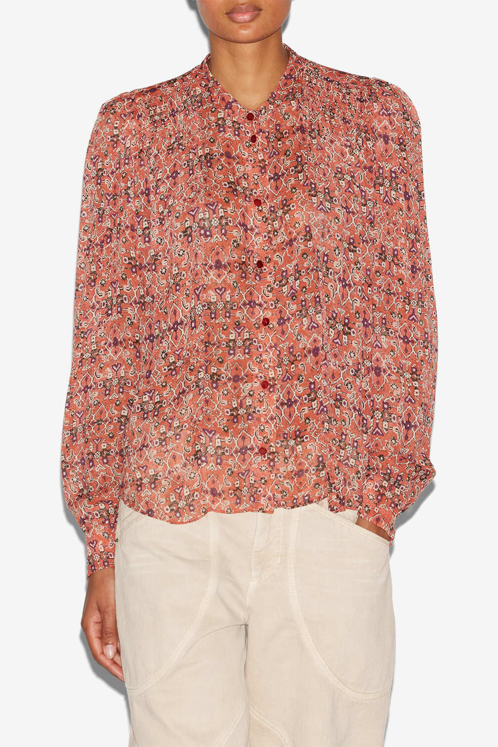 Bluse noeline aus bedrucktem crêpestoff - Orange - Woman - 4