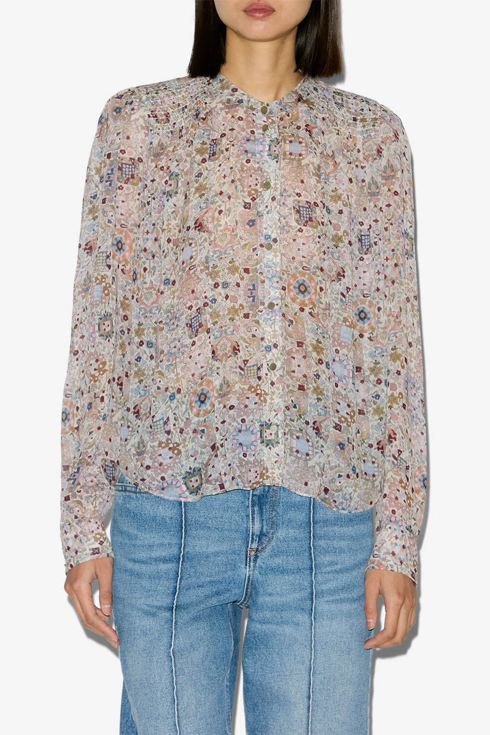 Bluse noeline aus bedrucktem crêpestoff - Naturfarben - Woman - 4