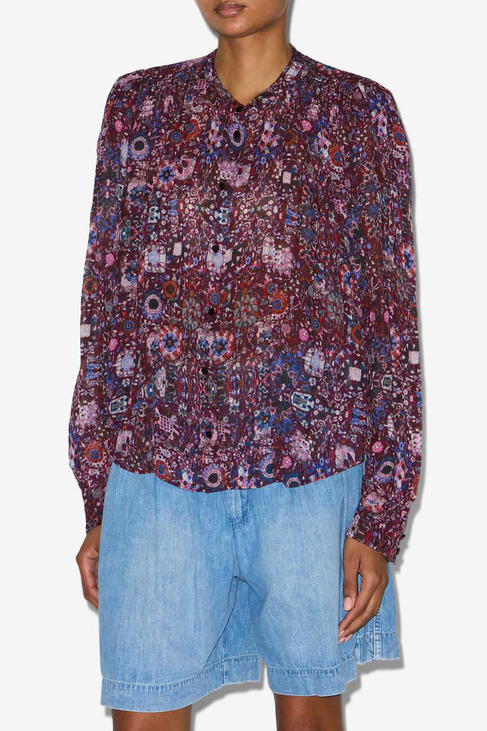 Blusa noeline in crêpe stampato - Plum - Woman - 4