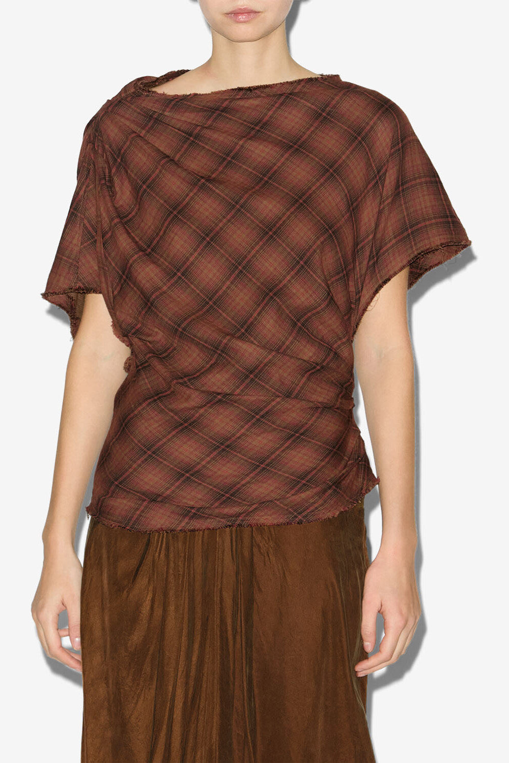 Neyela asymmetrical checkered top - Dark bronze - Woman - 3