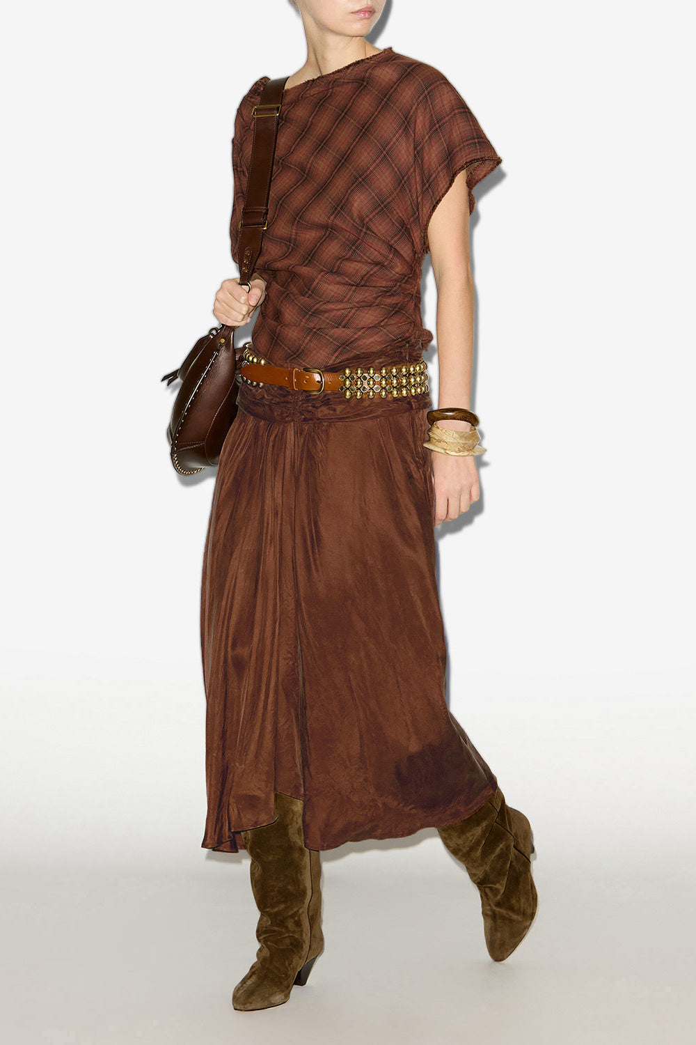 Neyela asymmetrical checkered top - Dark bronze - Woman - 2