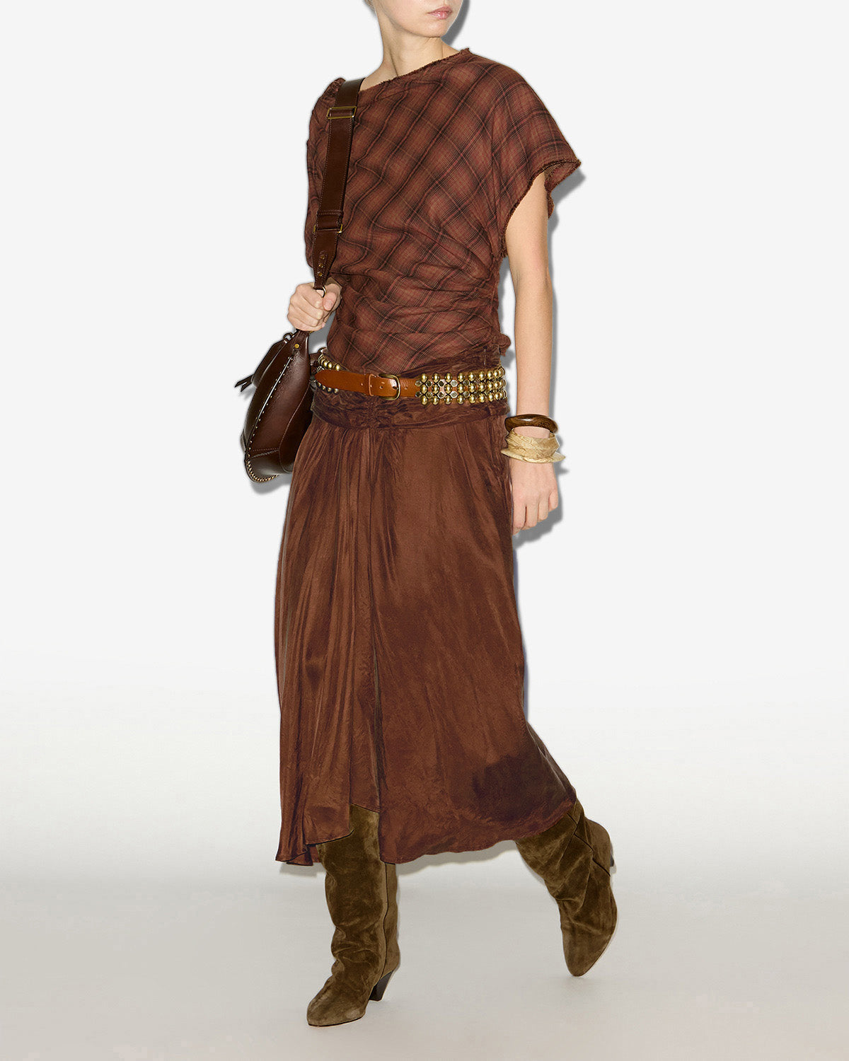 Top asimmetrico neyela a quadri - Dark bronze - Woman - 1