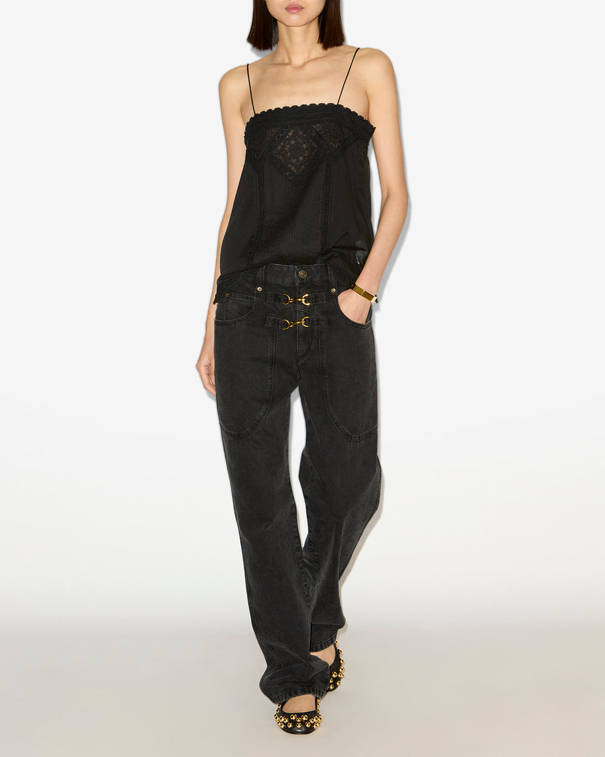 Top con tirantes gaelia de gasa de algodón - Negro - Woman - 1